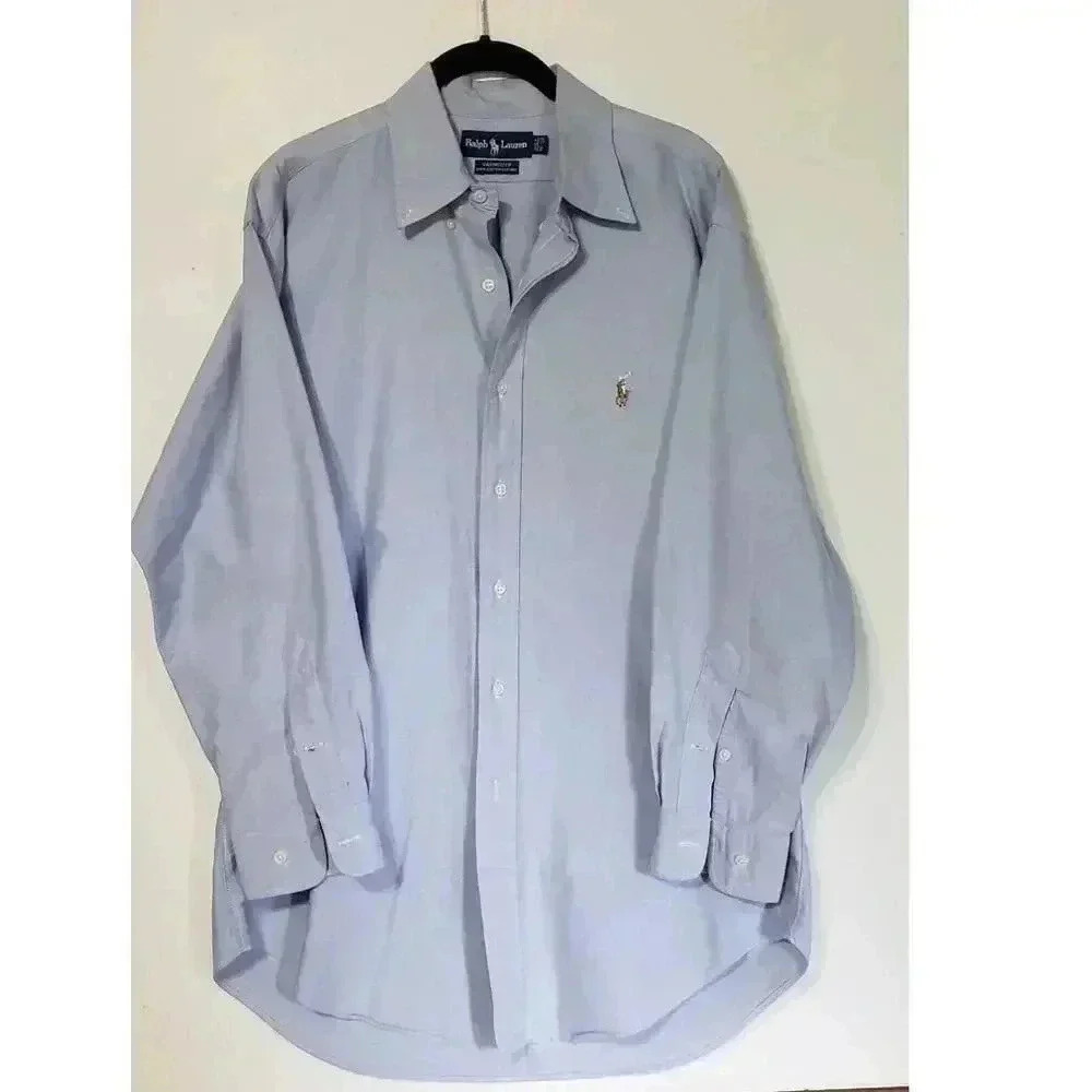 Vintage Ralph Lauren button up shirt mens size 16-32 100% cotton light blue